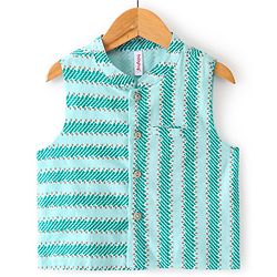 Babyhug 100% Cotton Woven Full Sleeves Kurta & Pyjama Set With Striped Jacket - Blue