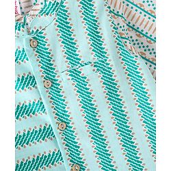 Babyhug 100% Cotton Woven Full Sleeves Kurta & Pyjama Set With Striped Jacket - Blue
