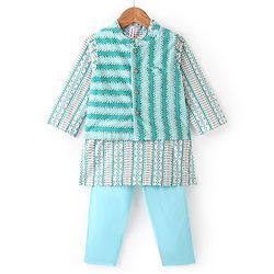 Babyhug 100% Cotton Woven Full Sleeves Kurta & Pyjama Set With Striped Jacket - Blue