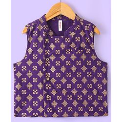 Babyhug Woven Full Sleeves Kurta & Pajama Set With Printed Jacket - Purple