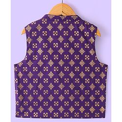 Babyhug Woven Full Sleeves Kurta & Pajama Set With Printed Jacket - Purple