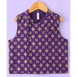 Babyhug Woven Full Sleeves Kurta & Pajama Set With Printed Jacket - Purple