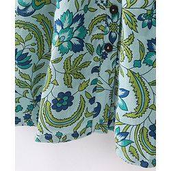 Babyhug Cotton Woven Three Fourth Sleeves Ethnic Dress Floral Printed - Green