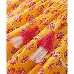 Babyhug 100% Cotton Knit Three Fourth Sleeves Ethnic Dress With Floral Print - Yellow