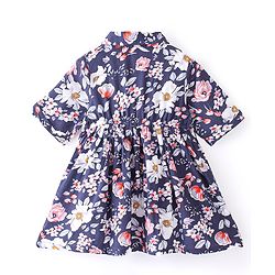 Babyhug Rayon Woven Full Sleeves Frock Floral Print -  Navy
