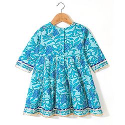 Babyhug Three Fourth Sleeves Printed Kurti Sharara and Dupatta Set with Floral Print - Blue