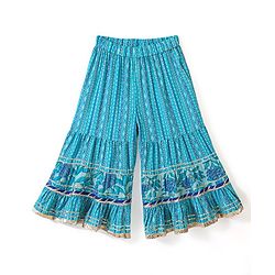 Babyhug Three Fourth Sleeves Printed Kurti Sharara and Dupatta Set with Floral Print - Blue