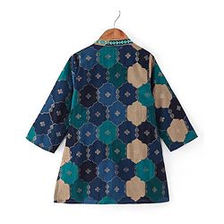 Babyhug Cotton Woven Full Sleeves Floral Printed & Embroidered Kurta Pyjama Set  - Navy Blue Green & Yellow