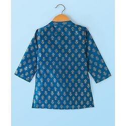 Babyhug 100% Cotton Woven Full Sleeves Kurta & Pyjama Set With Floral Print - Navy Blue