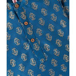 Babyhug 100% Cotton Woven Full Sleeves Kurta & Pyjama Set With Floral Print - Navy Blue