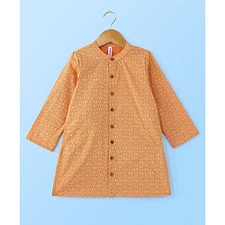 Babyhug 100% Cotton Full Sleeves Kolka Printed Kurta Pyjama Set -Peach