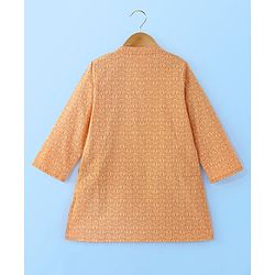 Babyhug 100% Cotton Full Sleeves Kolka Printed Kurta Pyjama Set -Peach