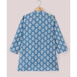 Babyhug 100% Cotton Full Sleeves Kurta With Dhoti Set With Floral Print - White & Blue