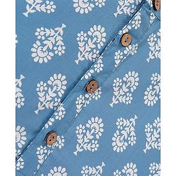 Babyhug 100% Cotton Full Sleeves Kurta With Dhoti Set With Floral Print - White & Blue