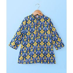 Babyhug 100% Cotton Full Sleeves Kolka Printed Kurta Pyjama Set - Blue