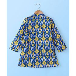 Babyhug 100% Cotton Full Sleeves Kolka Printed Kurta Pyjama Set - Blue