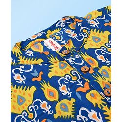 Babyhug 100% Cotton Full Sleeves Kolka Printed Kurta Pyjama Set - Blue