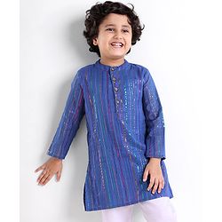 Babyhug Cotton Lurex Woven Full Sleeves Kurta - Blue