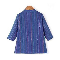 Babyhug Cotton Lurex Woven Full Sleeves Kurta - Blue