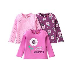 Babyhug Cotton Knit Full Sleeves T-Shirts Floral Print Pack of 3 - Pink & Purple