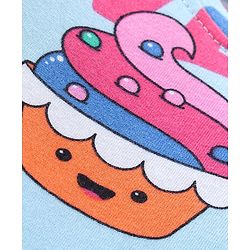 Babyhug 100% Cotton Knit Full Sleeves Cup Cakes Print T-Shirt with Frill Detailing - Blue