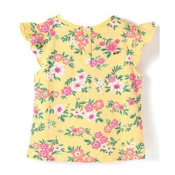 Babyhug Cotton Knit Frill Sleeves T-Shirt With Floral Print - Mustard