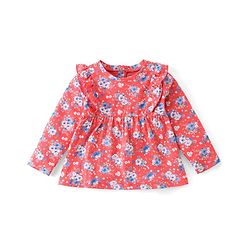 Babyhug 100% Cotton Knit Full Sleeves Top with Floral Print - Red