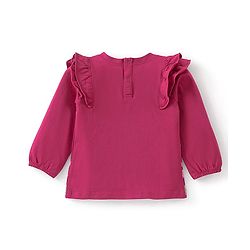 Babyhug Cotton Knit Full Sleeves Tee  & Frill Detailing Squirrel & Floral Print- Maroon