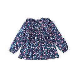 Babyhug Cotton Knit Full Sleeves Printed Top with Frill Detailing Floral Printed - Navy Blue