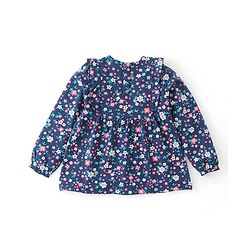 Babyhug Cotton Knit Full Sleeves Printed Top with Frill Detailing Floral Printed - Navy Blue