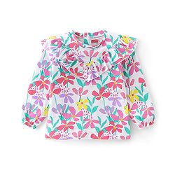 Babyhug Cotton Knit Full Sleeves Top with Floral Print - Off White