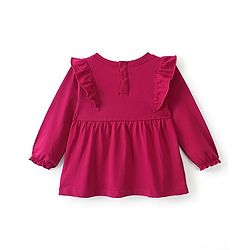 Babyhug Cotton Full Sleeves Tee With Floral Graphics & Frill Detailing- Maroon