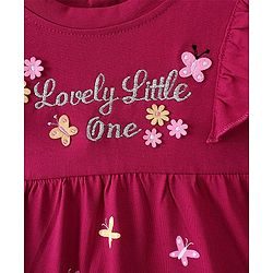 Babyhug Cotton Full Sleeves Tee With Floral Graphics & Frill Detailing- Maroon