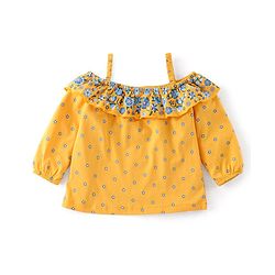 Babyhug Cotton Knit Full Sleeves Top Floral Printed - Yellow