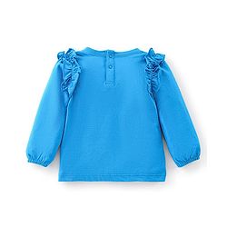 Babyhug 100% Cotton Knit Full Sleeves T-Shirt With Emoji Graphics & Frill Detailing - Blue