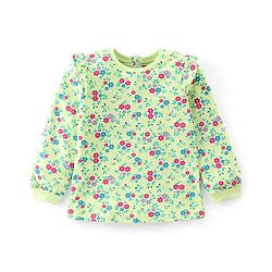 Babyhug 100% Cotton Full Sleeves Winter T-Shirt With All Over Floral Print - Lime Green