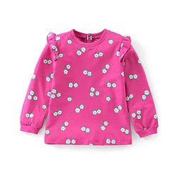 Babyhug 100% Full Sleeves Winter T-Shirt With All Over Floral Print - Purple