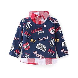 Babyhug 100% Cotton Knit Full Sleeves Overlapped T-Shirt with Text Graphics - Navy Blue