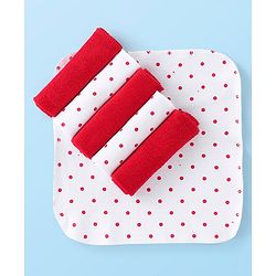 Babyhug Cotton Terry Knit Wash cloth Polka Dots Print Pack of 6 L 30 x B 30 cm - Red & White