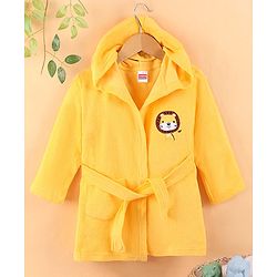 Babyhug Cotton Terry Knit Full Sleeves Hooded Bath Robe Lion Design - Yellow