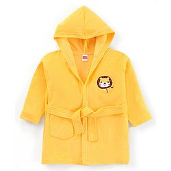 Babyhug Cotton Terry Knit Full Sleeves Hooded Bath Robe Lion Design - Yellow