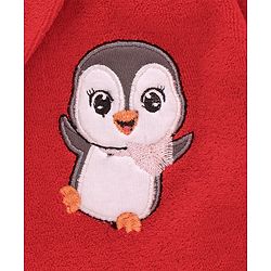 Babyhug Cotton Knit Full Sleeves Hooded Bath Robe Penguin Design - Red
