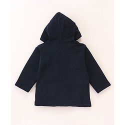 Babyhug Cotton Knit Full Sleeves Hooded Bath Robe Bear Embroidery - Navy Blue