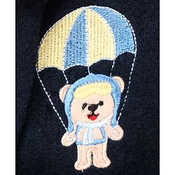 Babyhug Cotton Knit Full Sleeves Hooded Bath Robe Bear Embroidery - Navy Blue