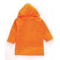 Babyhug Cotton Knit Full Sleeves Hooded Bath Robe Text Embroidery - Orange