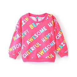 Babyhug 100% Cotton Knit Full Sleeves Sweatshirt With Text Print - Pink