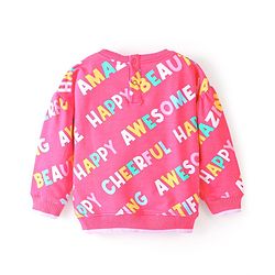 Babyhug 100% Cotton Knit Full Sleeves Sweatshirt With Text Print - Pink