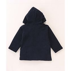 Babyhug Cotton Knit Full Sleeves Hooded Bath Robe Dolphin Patch - Navy Blue