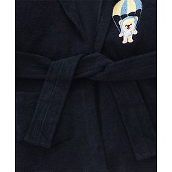 Babyhug Cotton Knit Full Sleeves Hooded Bath Robe Dolphin Patch - Navy Blue