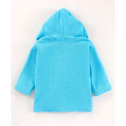 Babyhug Cotton Full Sleeves Hooded Bath Robe with Lion Embroidery - Blue